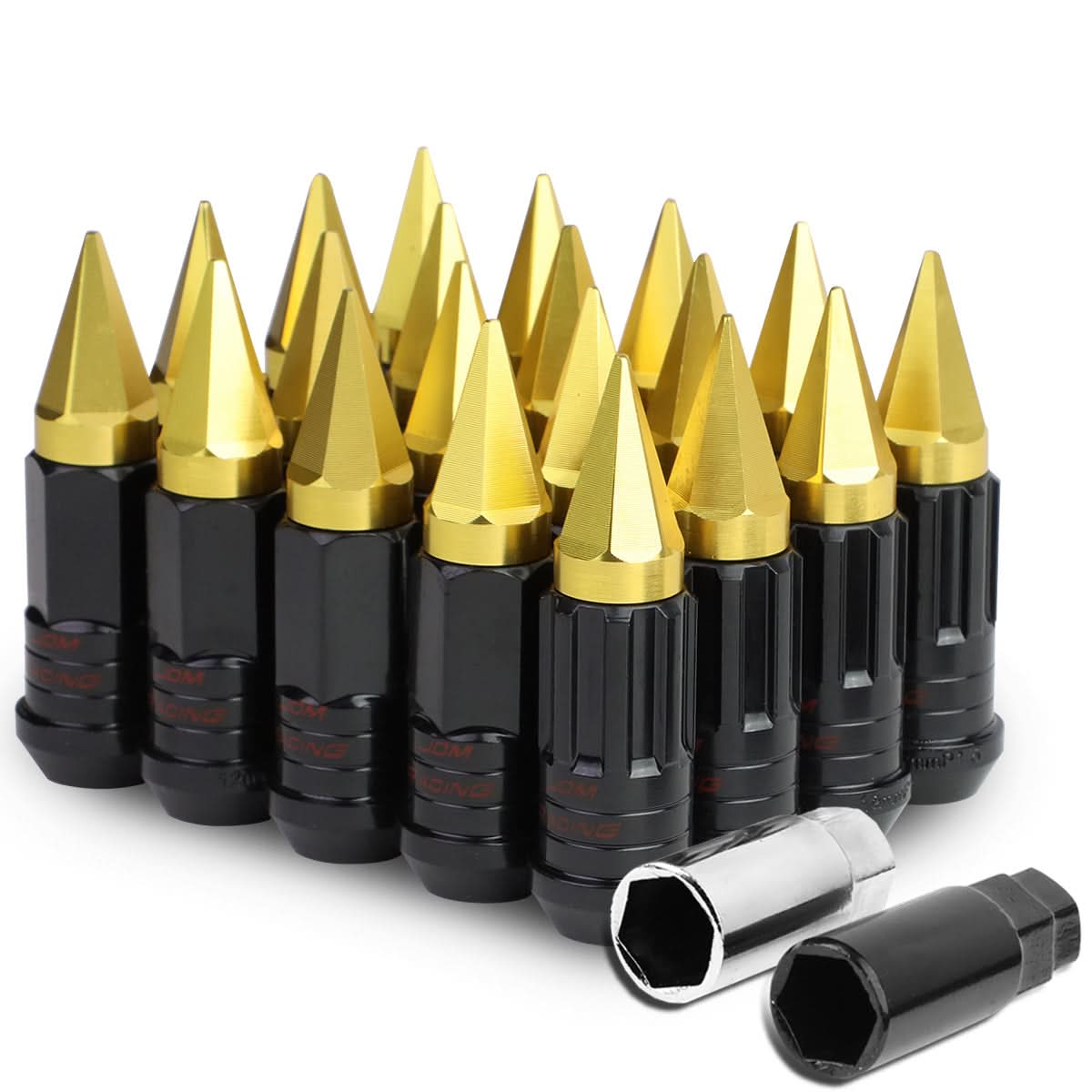 Steel Lug Nuts M12 x 1.5 Extended w/ Removable Gold Spike 16pcs + 4 Locks