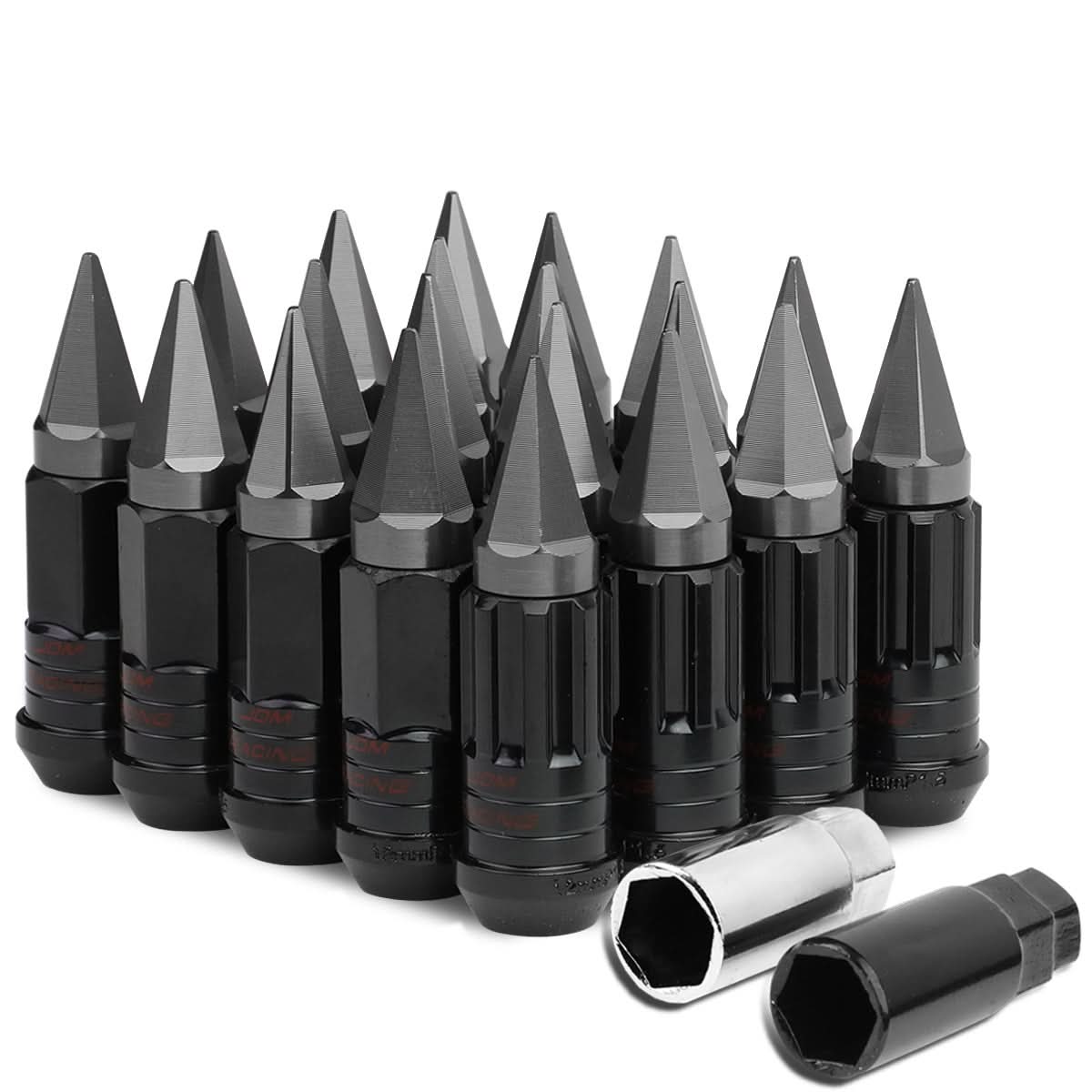 Steel Extended Lug Nuts M12x1.5 Grooved Shank w/ Spike End 16pc+4 Locks