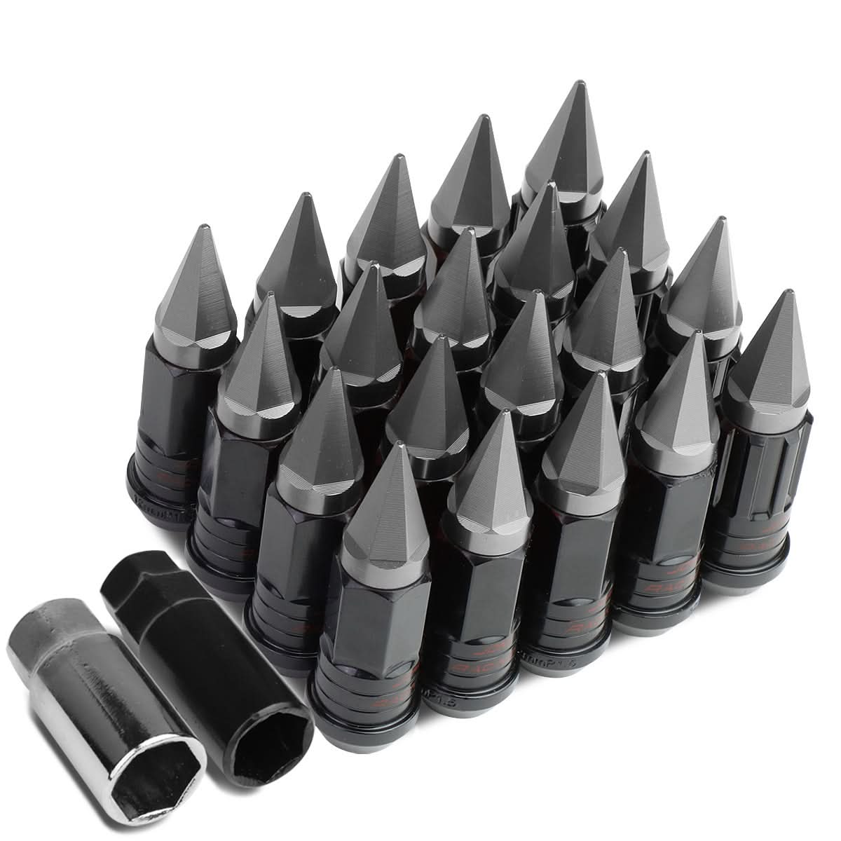 Steel Extended Lug Nuts M12x1.5 Grooved Shank w/ Spike End 16pc+4 Locks