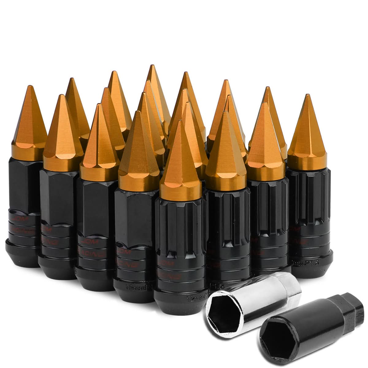 Universal M12x1.5 Steel Lug Nuts Extended Orange Spike 20pc Set