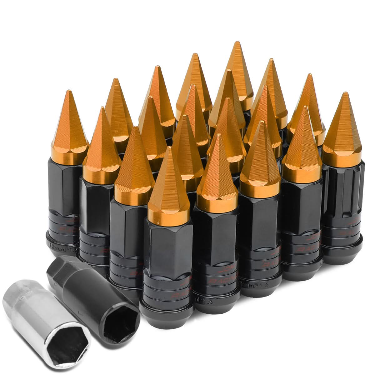 Universal M12x1.5 Steel Lug Nuts Extended Orange Spike 20pc Set