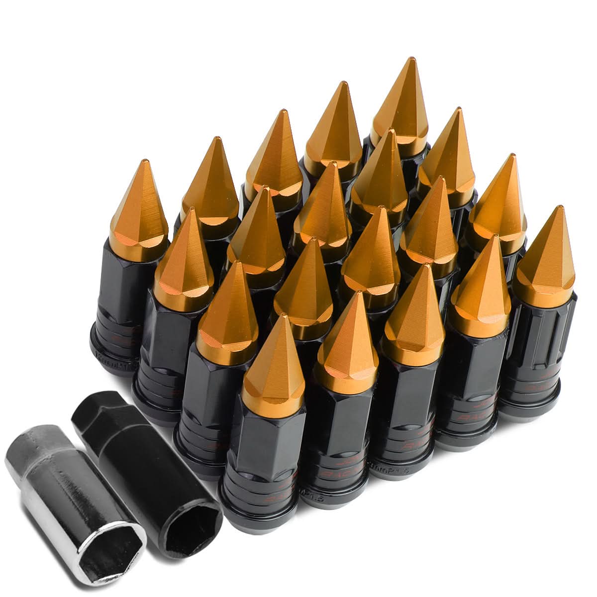 Universal M12x1.5 Steel Lug Nuts Extended Orange Spike 20pc Set