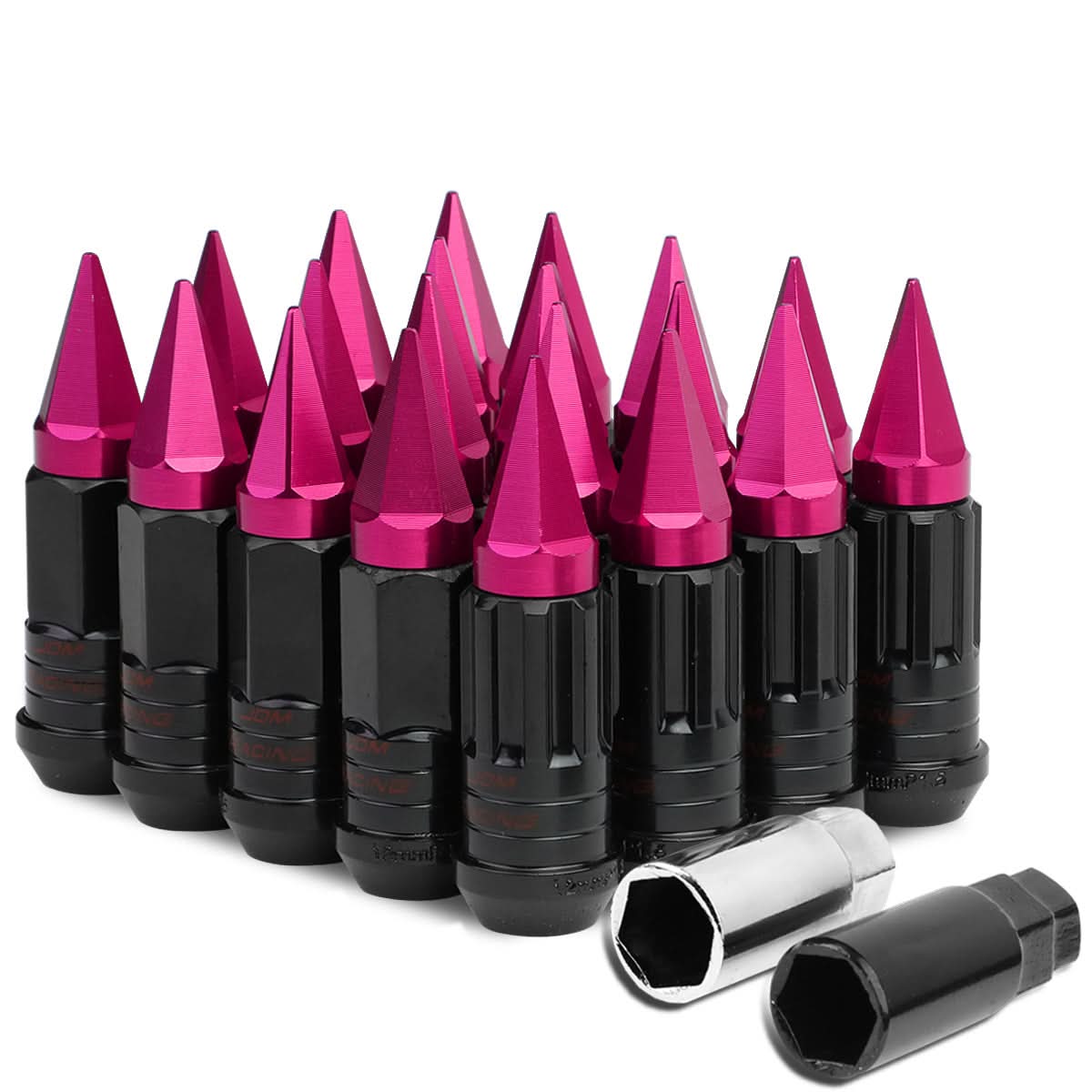 Steel Lug Nuts M12x1.5 Extended Grooved Shank Pink Spike 16+4 Lock