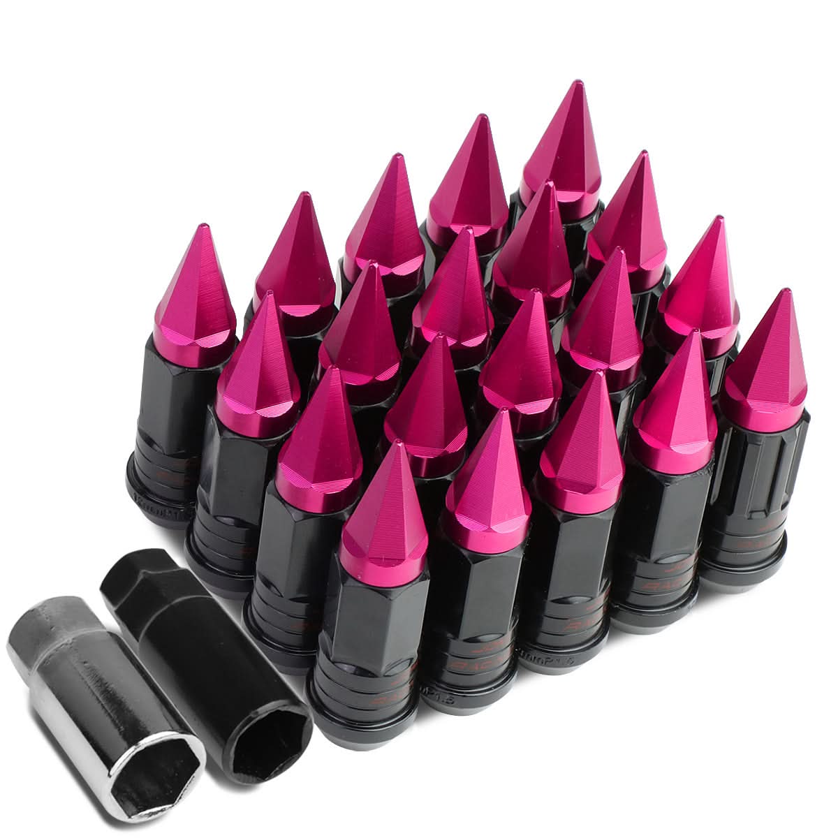Steel Lug Nuts M12x1.5 Extended Grooved Shank Pink Spike 16+4 Lock