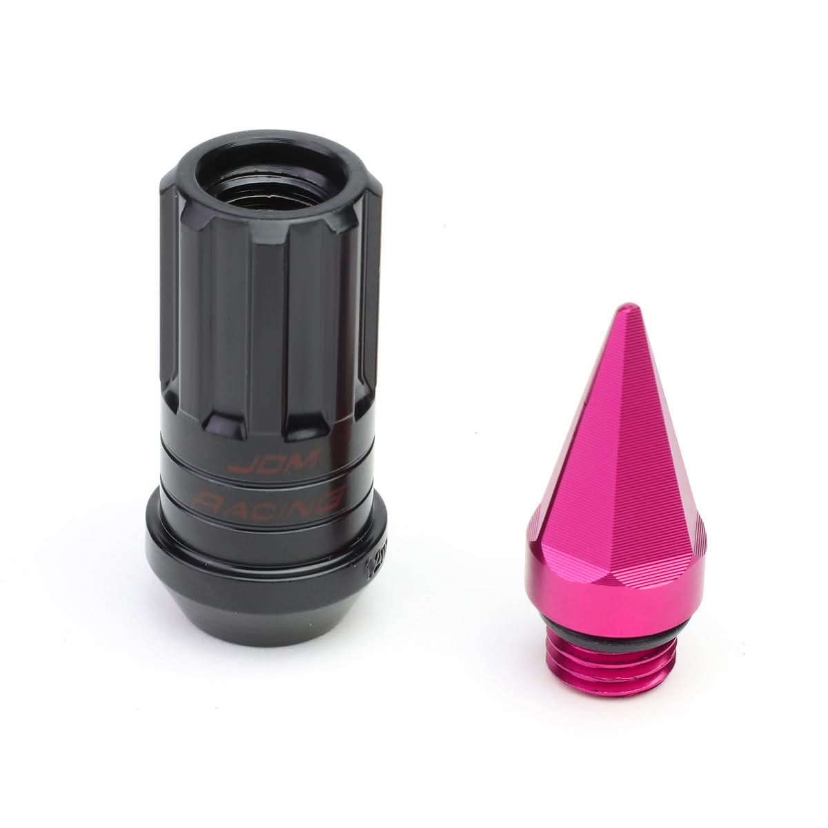 Steel Lug Nuts M12x1.5 Extended Grooved Shank Pink Spike 16+4 Lock