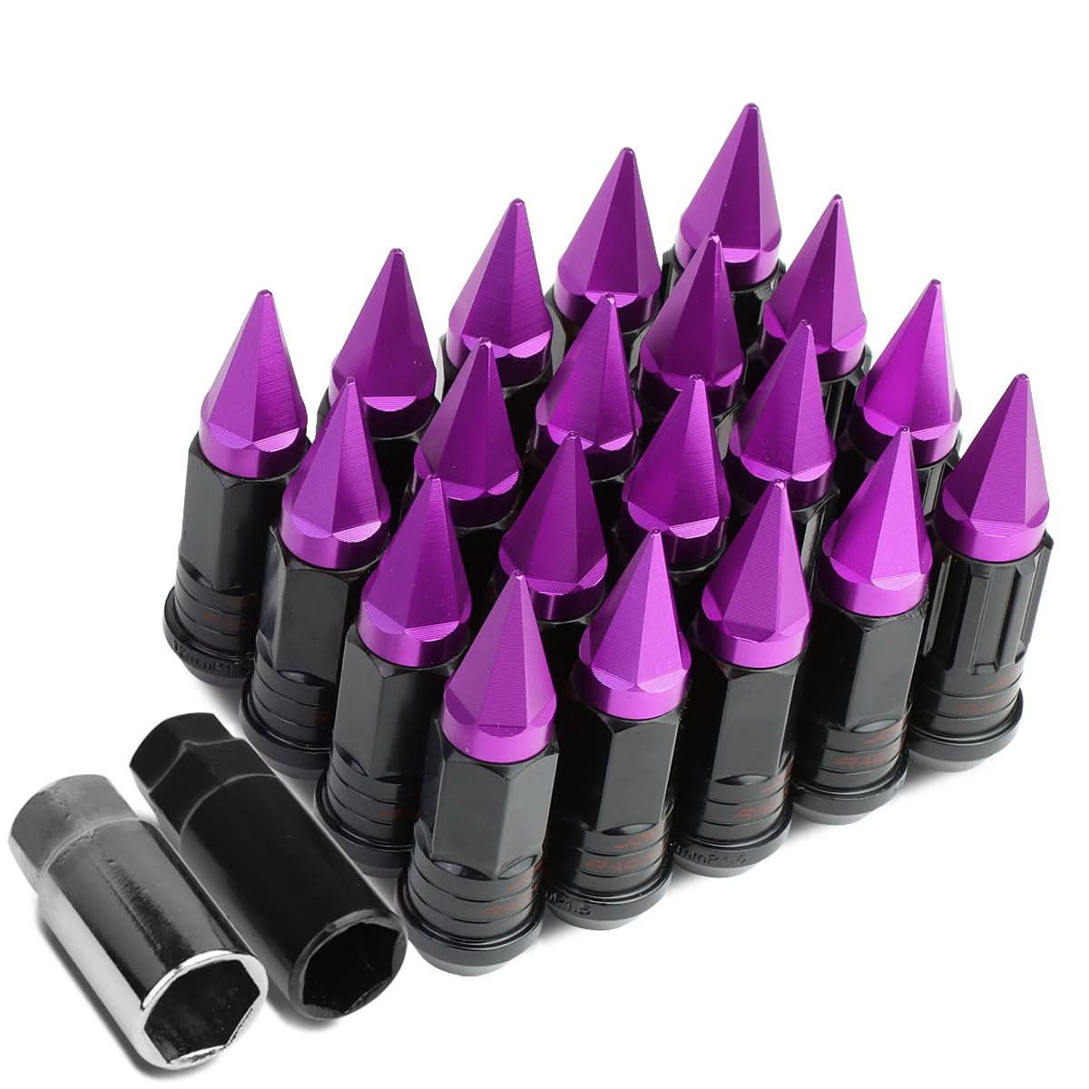 Steel Lug Nuts M12x1.5 45-75mm Extended Grooved Purple Spike 20pc