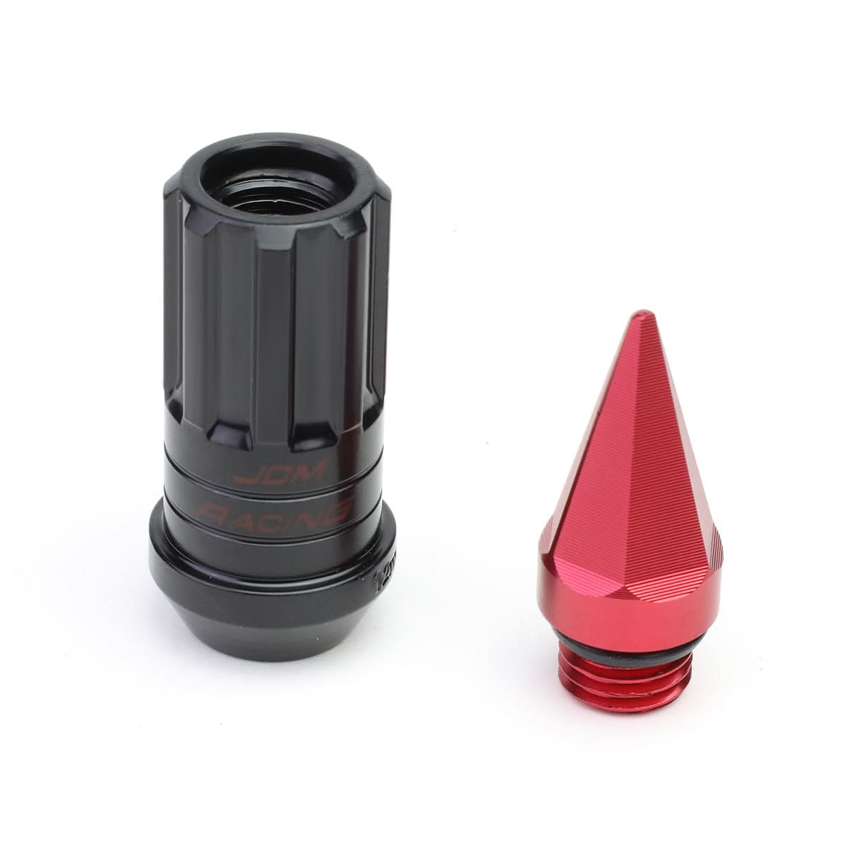 M12 x 1.5 Steel Lug Nuts w/ Red Spikes 16pc + 4 Locks Extended