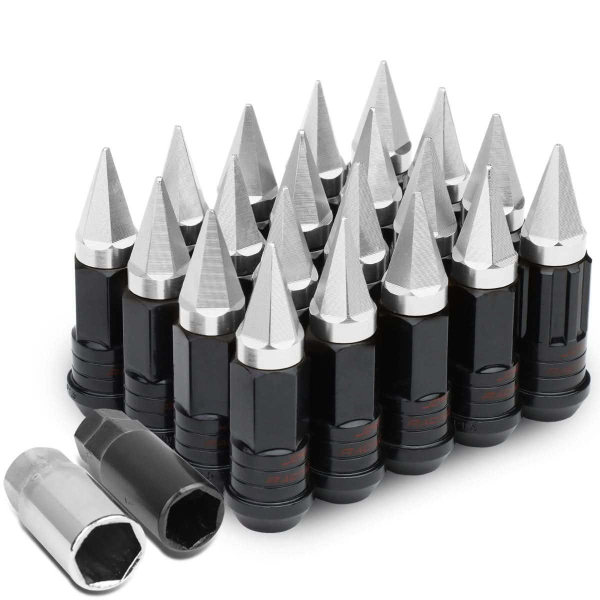 M12 x 1.5 Extended Steel Lug Nuts w/ Removable Spike End 16pcs + 4 Locks