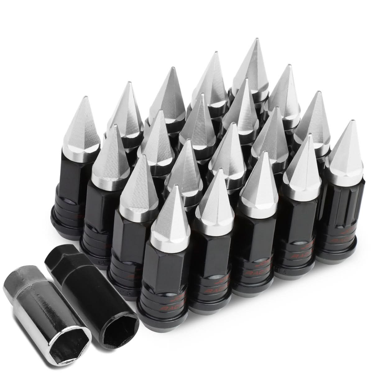 M12 x 1.5 Extended Steel Lug Nuts w/ Removable Spike End 16pcs + 4 Locks