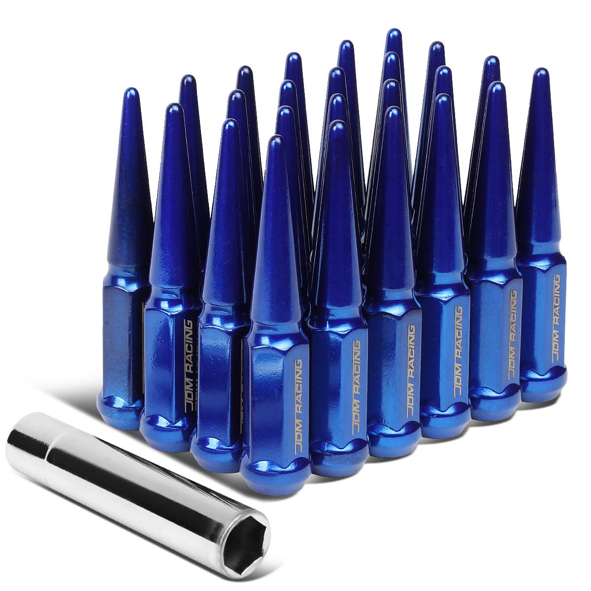 Steel Spike Lug Nuts M14 x 1.5 Closed End 24 Pack Blue