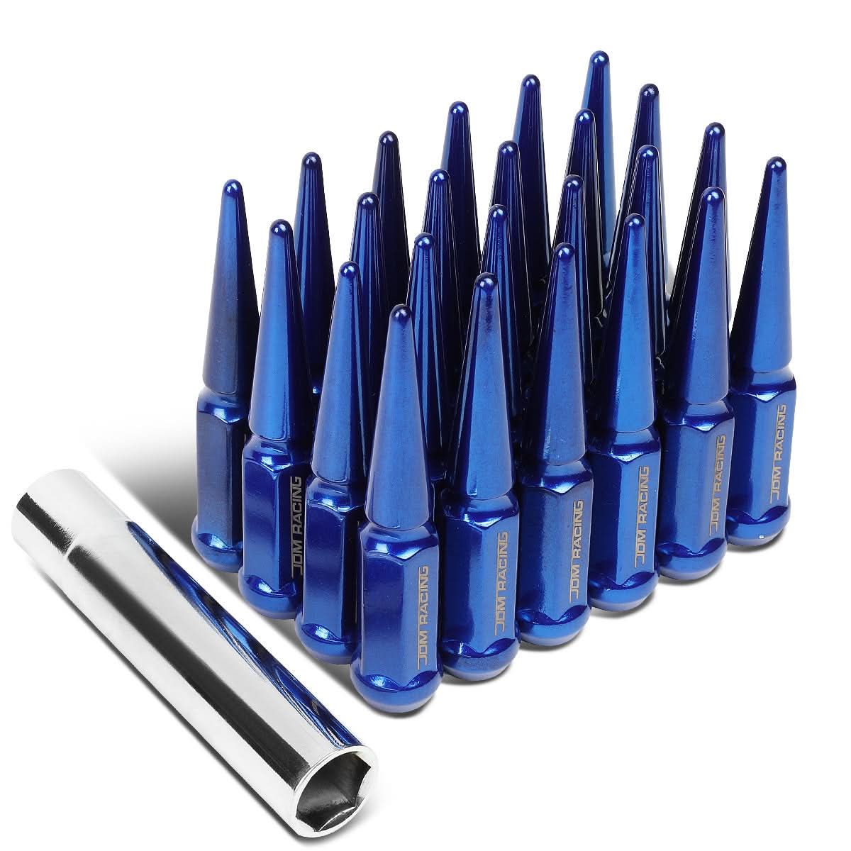 Steel Spike Lug Nuts M14 x 1.5 Closed End 24 Pack Blue