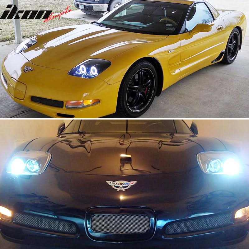 1997-2004 Chevy Corvette C5 2X 6000K Headlight Dual LED Halo Rim