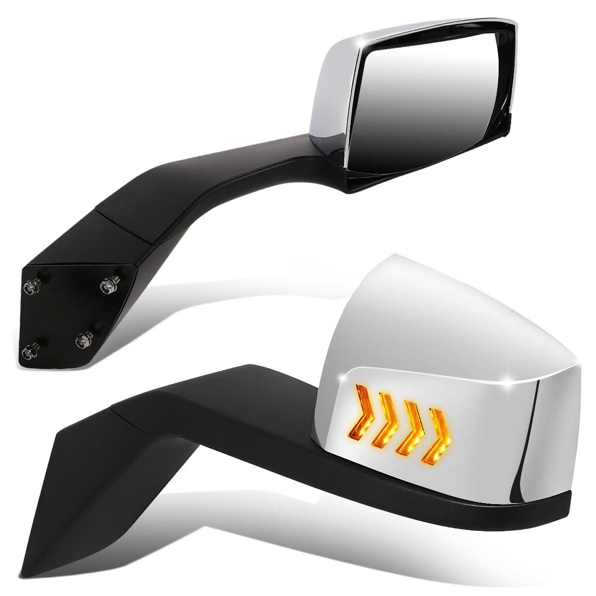 04-18 Volvo VN Hood Mirror Manual Arrow Sequential LED Chrome