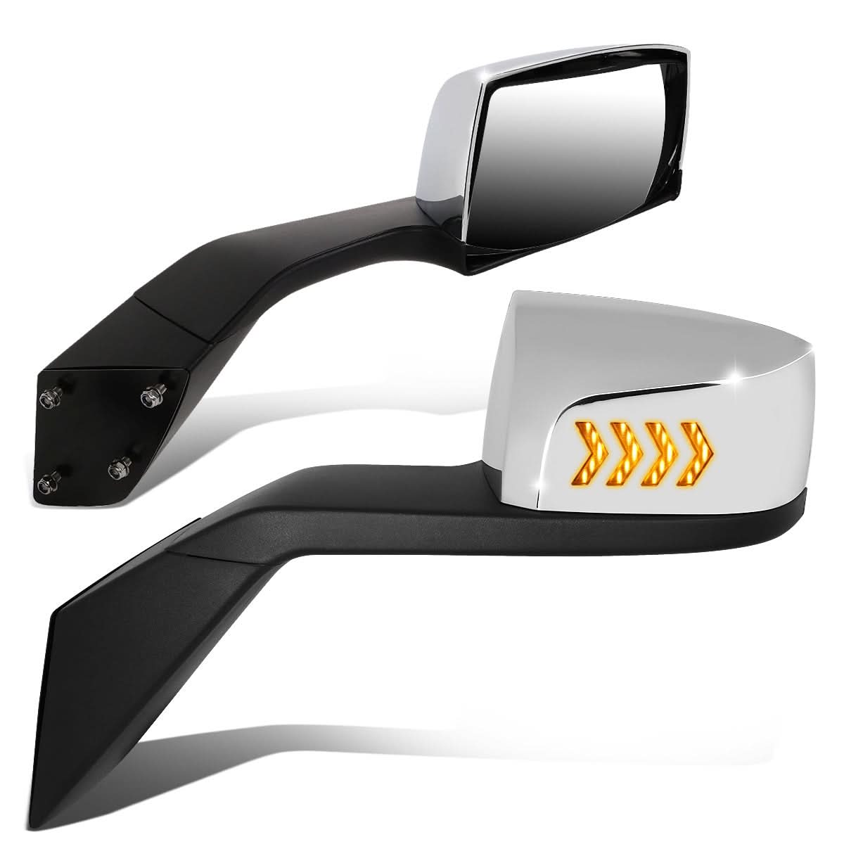 04-18 Volvo VN Hood Mirror Manual Arrow Sequential LED Chrome