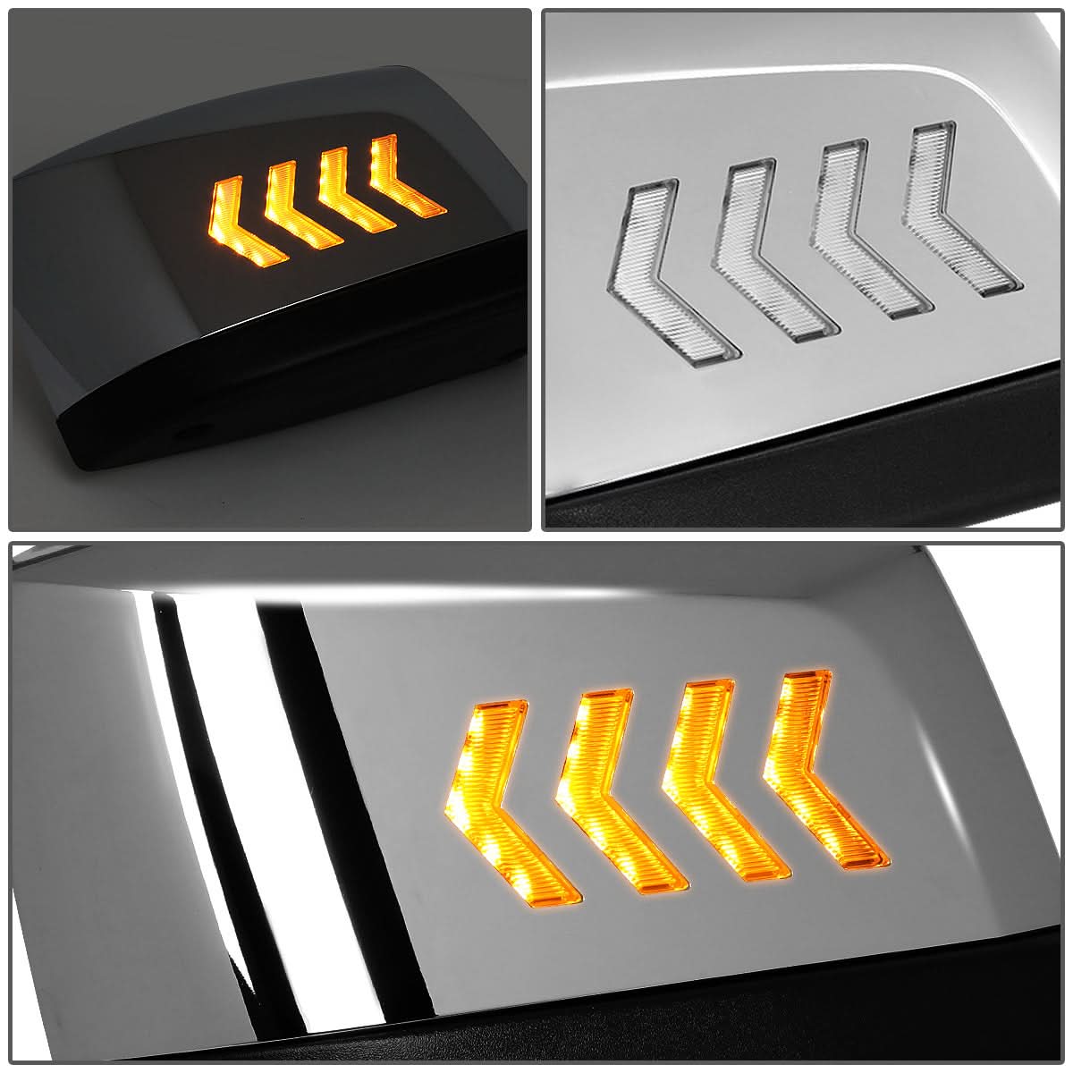 04-18 Volvo VN Hood Mirror Manual Arrow Sequential LED Chrome