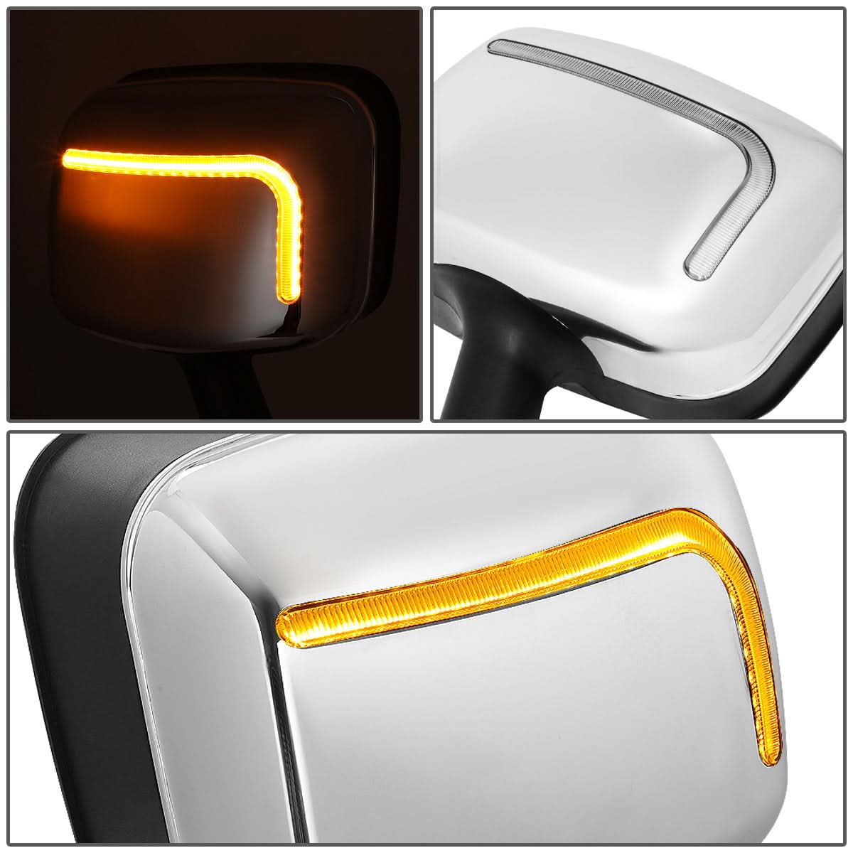 08-17 Freightliner Cascadia Hood Mirror w/ Sequential LED Chrome
