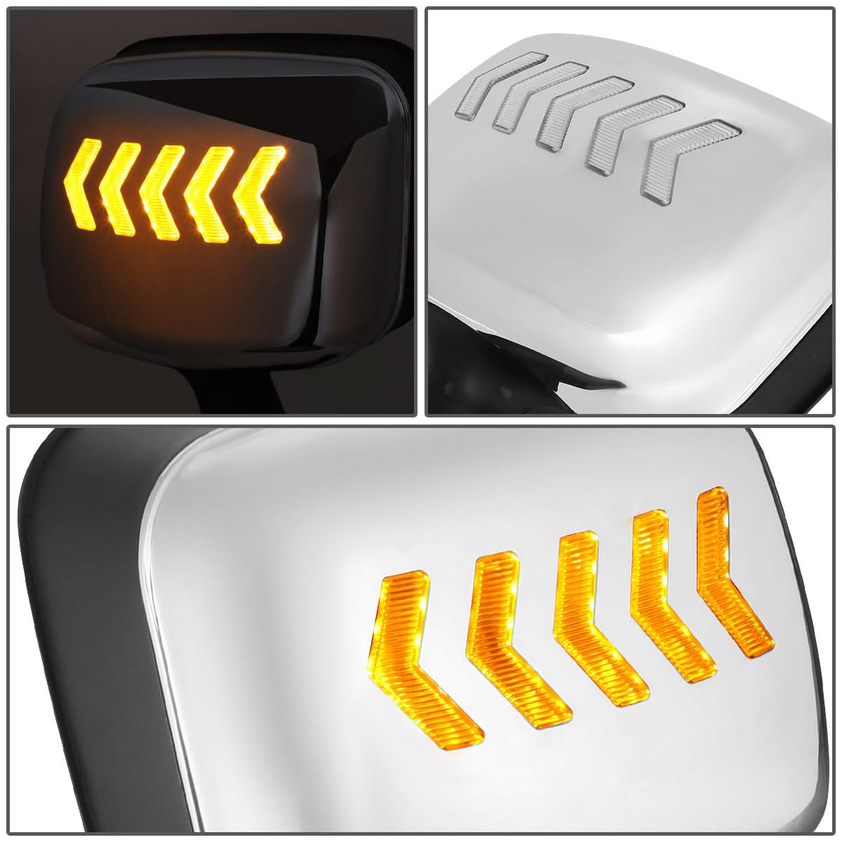 08-17 Freightliner Cascadia Hood Mirror - Manual Chrome Sequential LED
