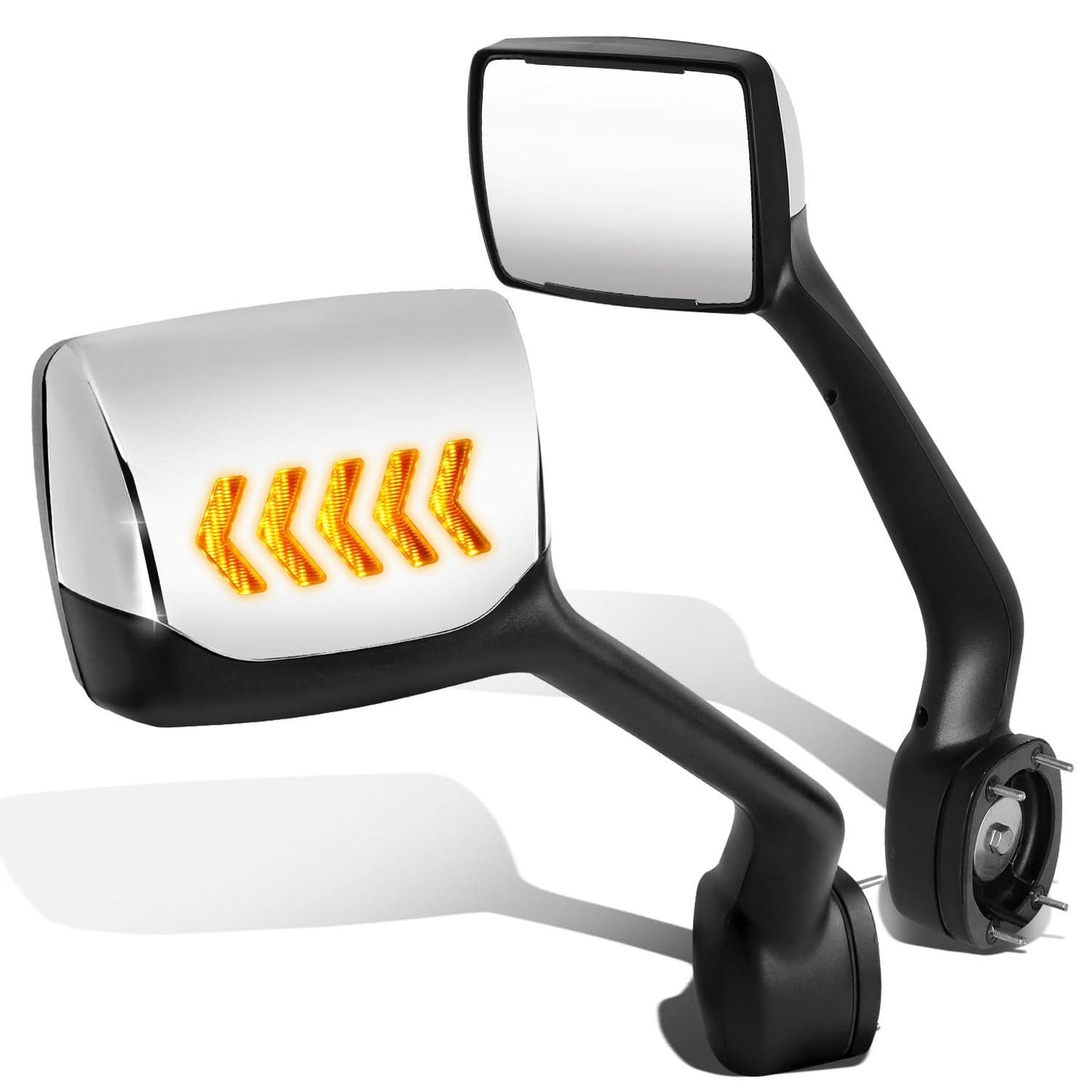 Hood Mirror - 11-21 Kenworth T680 / 13-21 Peterbilt 579 / 11-18 Peterbilt 587 Manual Chrome Amber LED Arrow