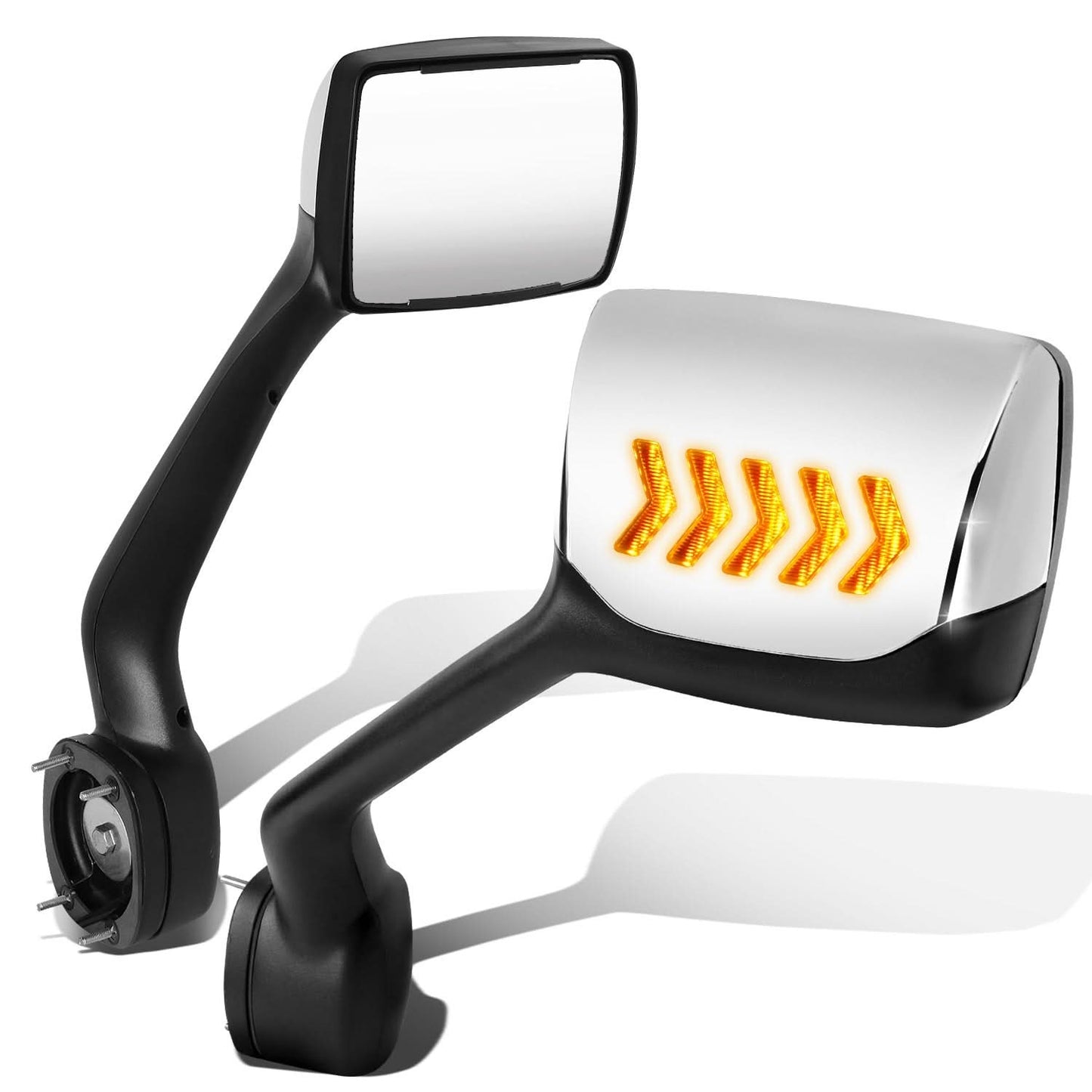 Hood Mirror - 11-21 Kenworth T680 / 13-21 Peterbilt 579 / 11-18 Peterbilt 587 Manual Chrome Amber LED Arrow