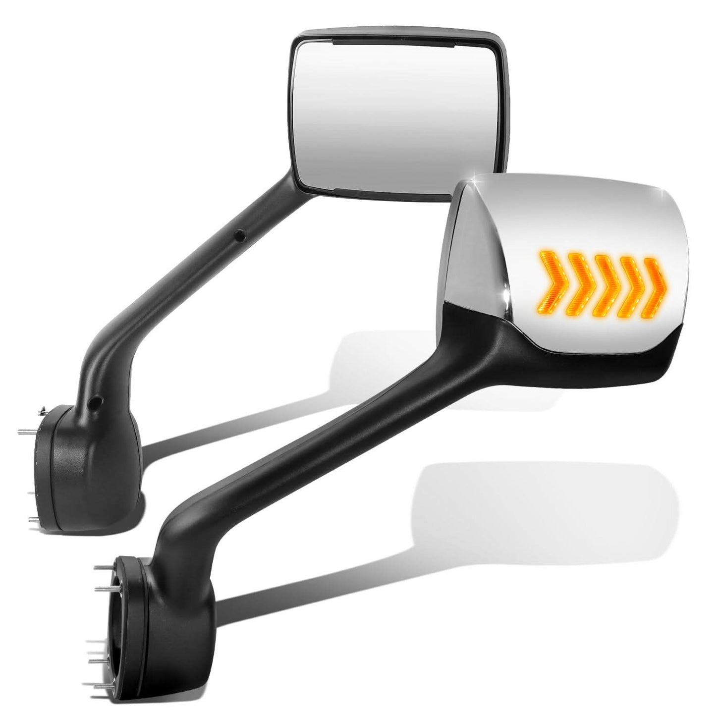 Hood Mirror - 11-21 Kenworth T680 / 13-21 Peterbilt 579 / 11-18 Peterbilt 587 Manual Chrome Amber LED Arrow