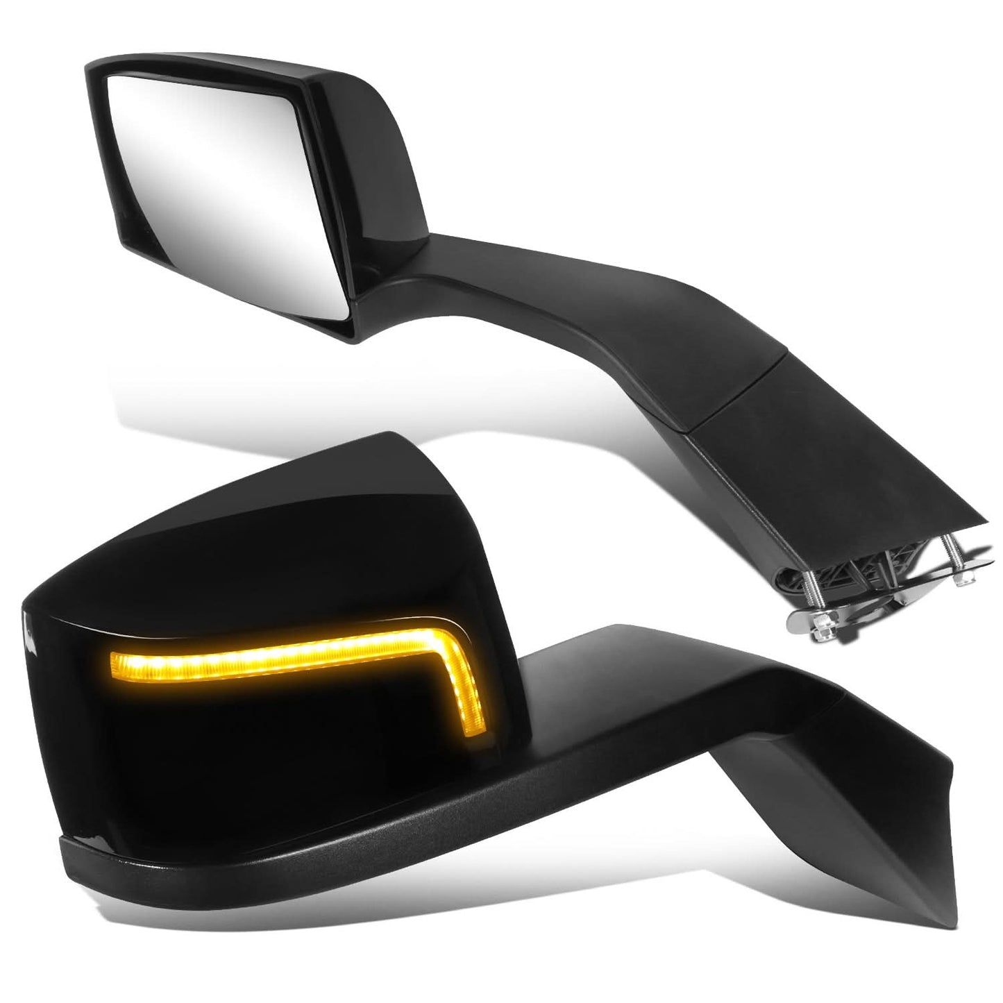18-21 Volvo VNL Hood Mirror with Amber Chasing LED L-Pattern