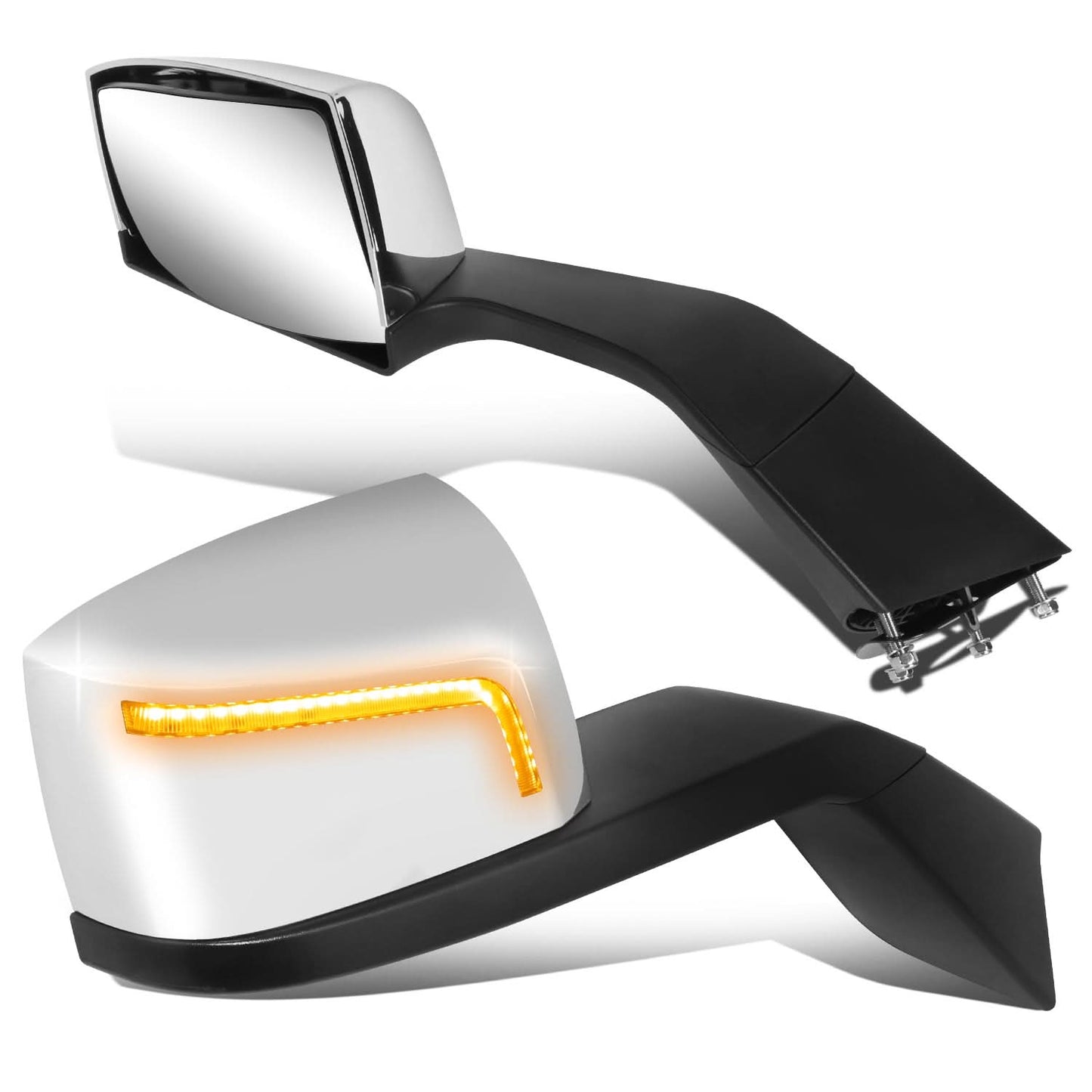 18-21 Volvo VNL Hood Mirror w/ Amber LED Turn Signals - Chrome