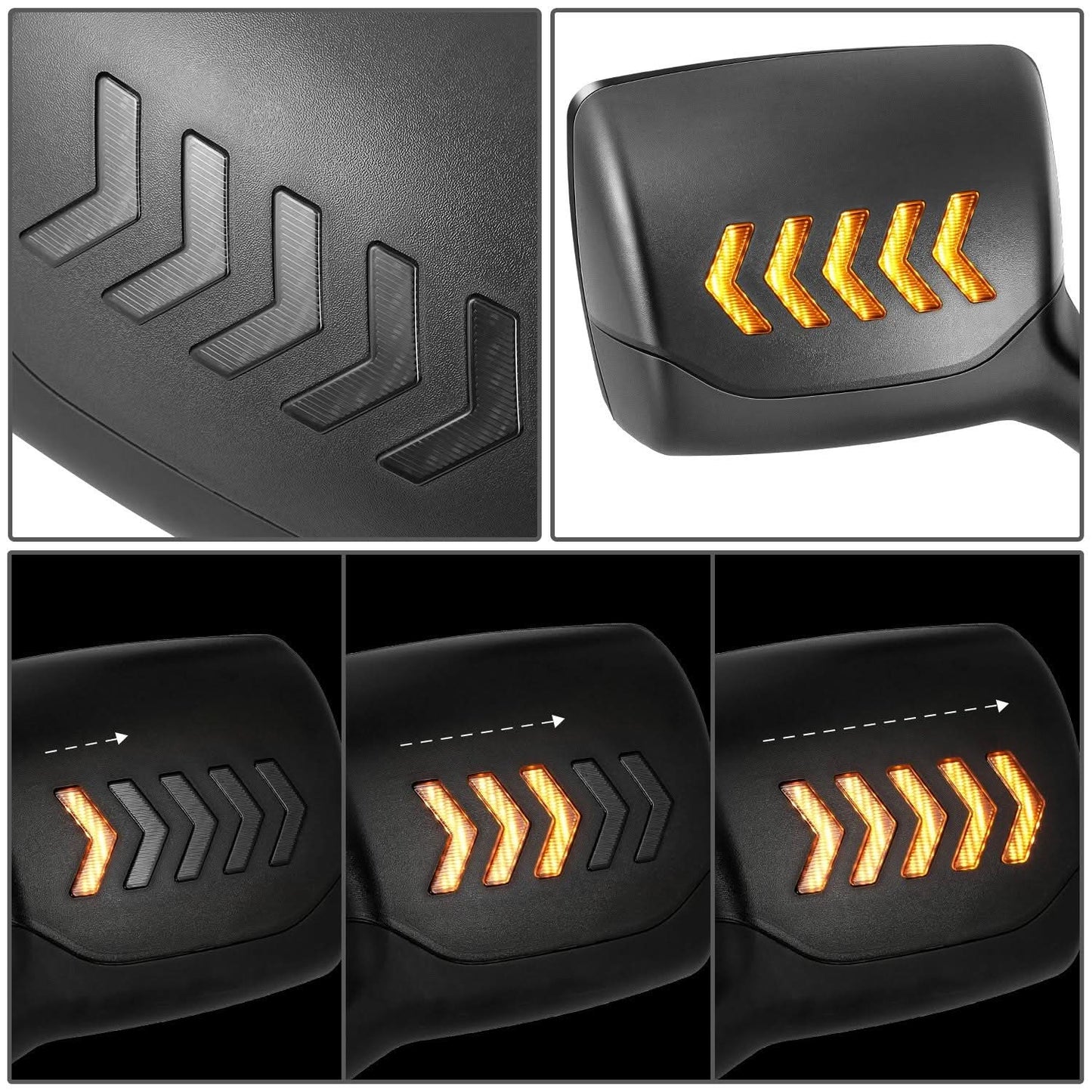 2013-2021 Peterbilt 579/587 Kenworth T680 Chevron Arrow Style LED Turn Signal Hood Mirror - Black