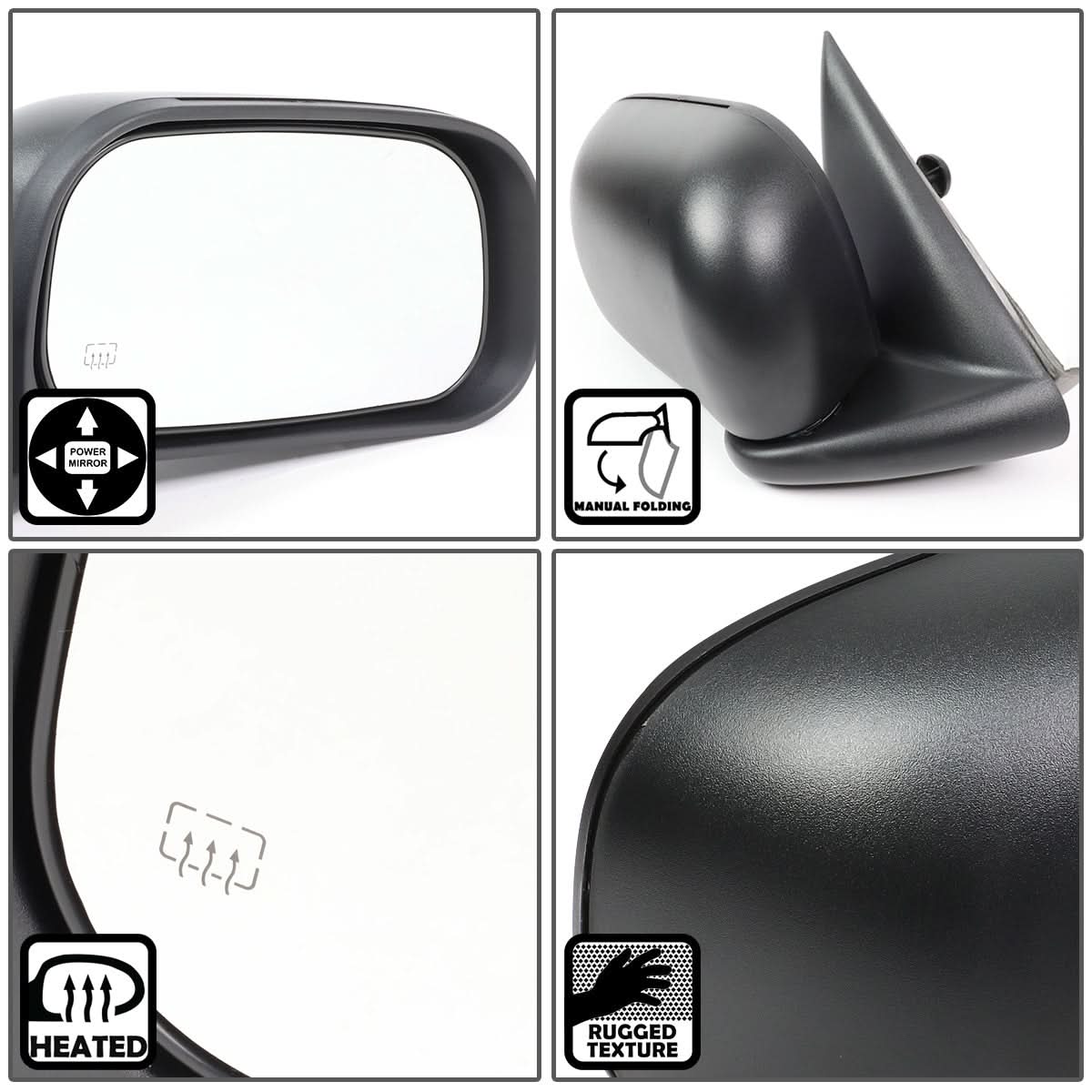 05-11 Dodge Dakota Powered Heated Side Mirror Right Black