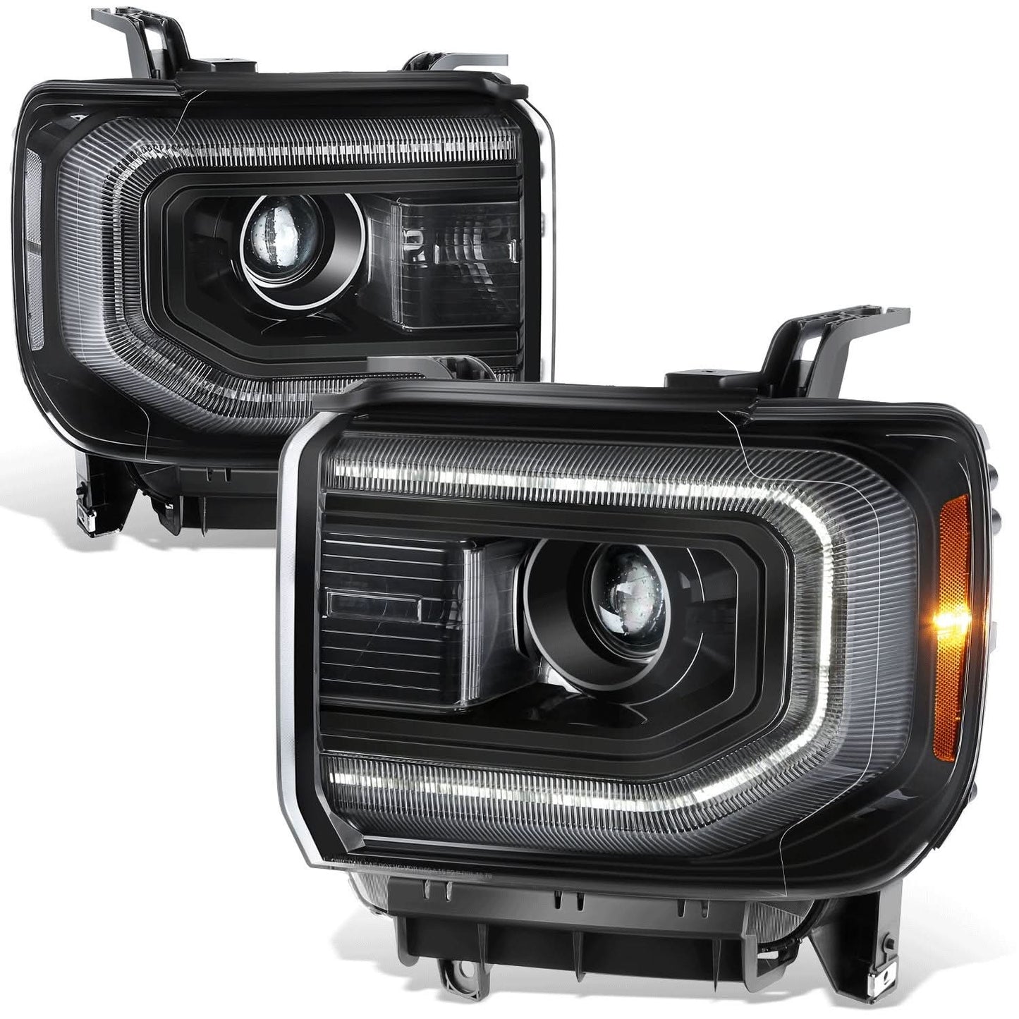 16-19 GMC Sierra 1500 OE Style HID DRL Headlights Black Housing