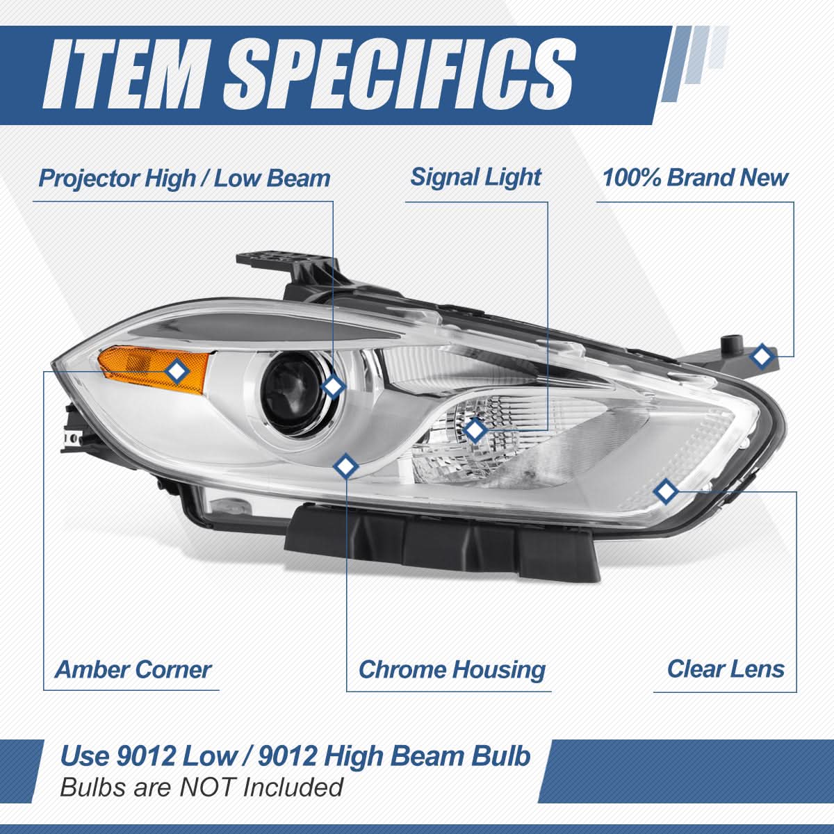 13-16 Dodge Dart OE Style Chrome Housing Headlights - Right Side