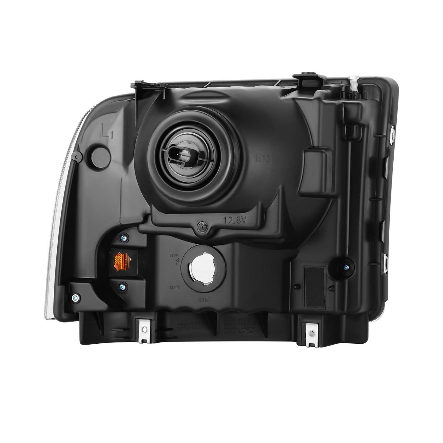 99-04 Ford Super Duty One Piece Headlight Set Black Housing