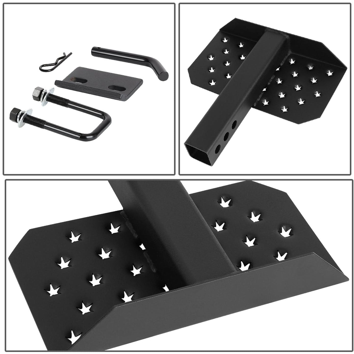 Trailer Tow Hitch Step Bar - 12" W x 6.5" L - Fits 2" Hitch - Black
