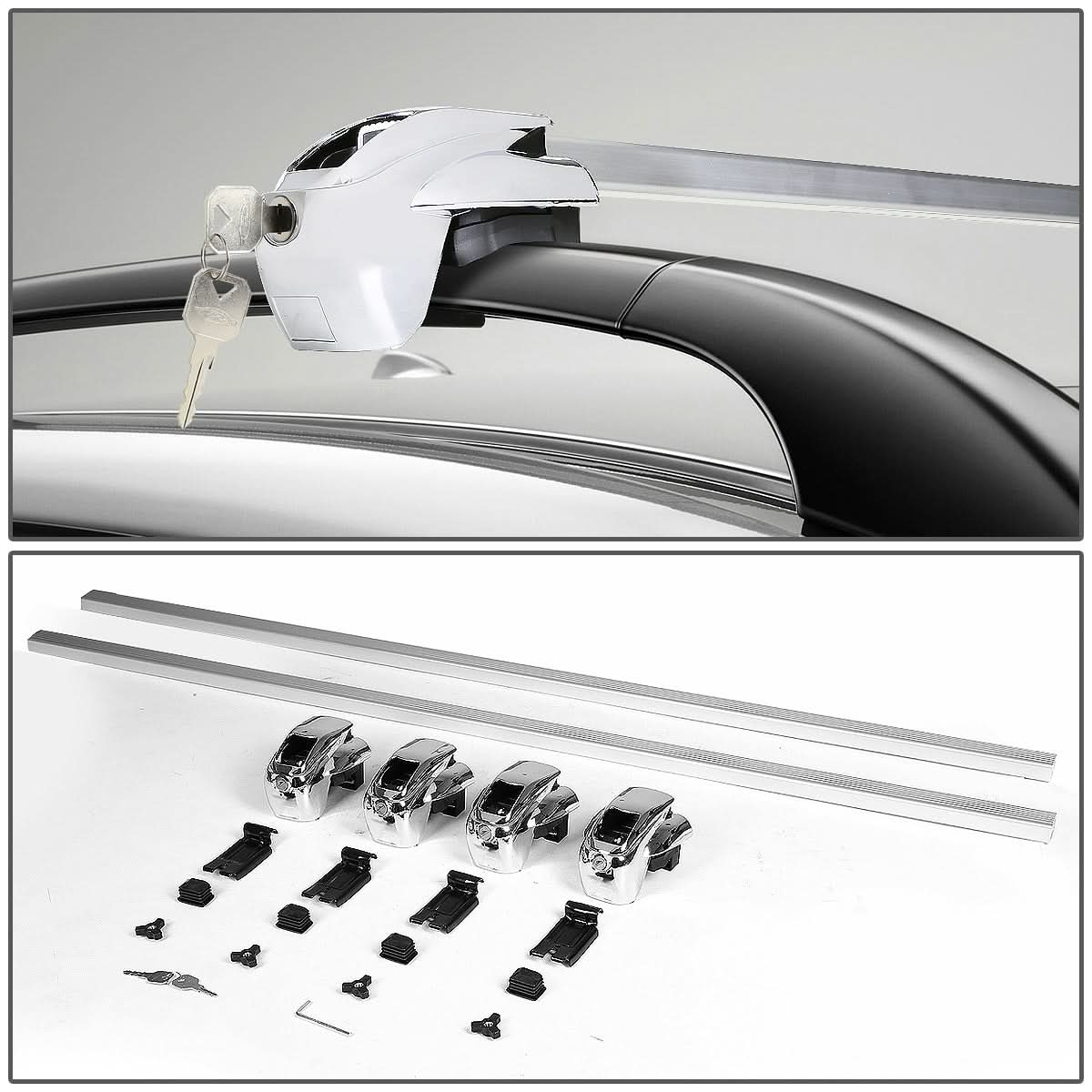 Universal 54" Aluminum Square Roof Rack Crossbar w/ Lock - Silver