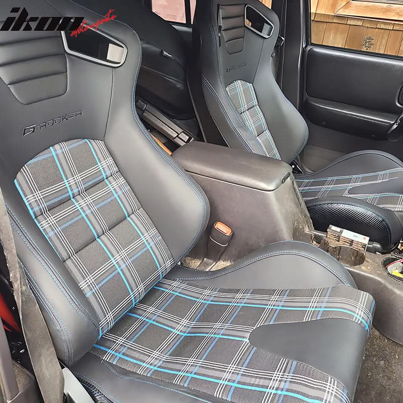Universal Plaid Racing Seat Dual with Sliders PU Carbon Leather
