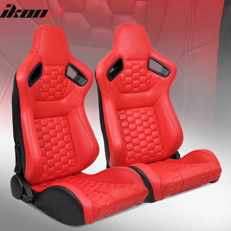 Universal X2 Reclinable Honeycomb Racing Seat + Dual Slider PU Leather
