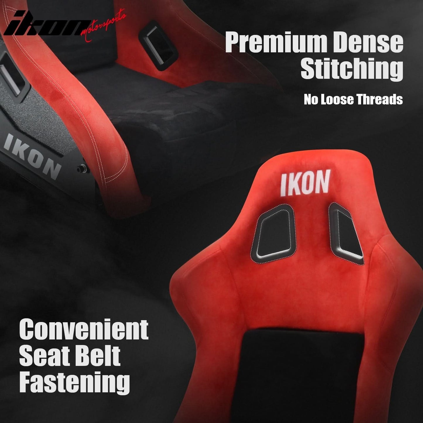 Universal Adjustable Racing Bucket Seats W/4 Point 3" Belt Harness Red