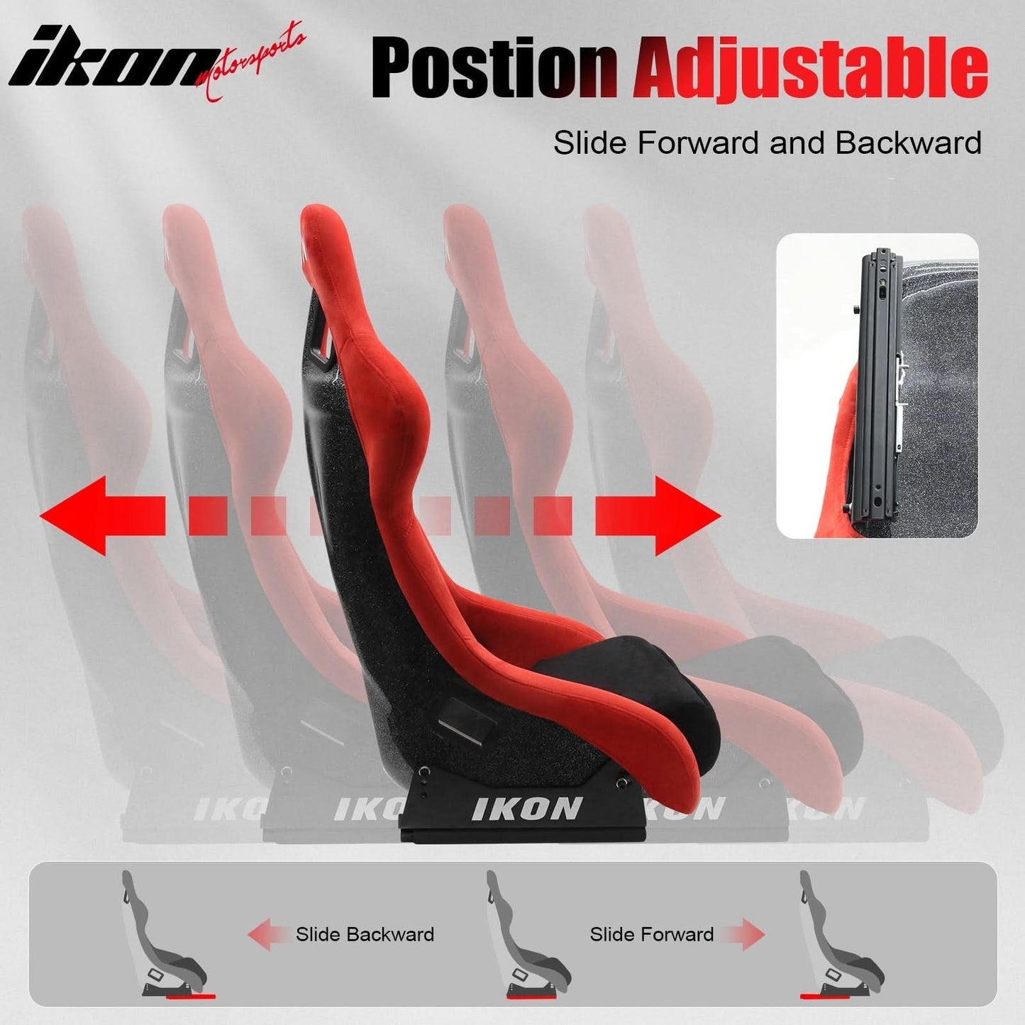 Universal Adjustable Racing Bucket Seats W/4 Point 3" Belt Harness Red