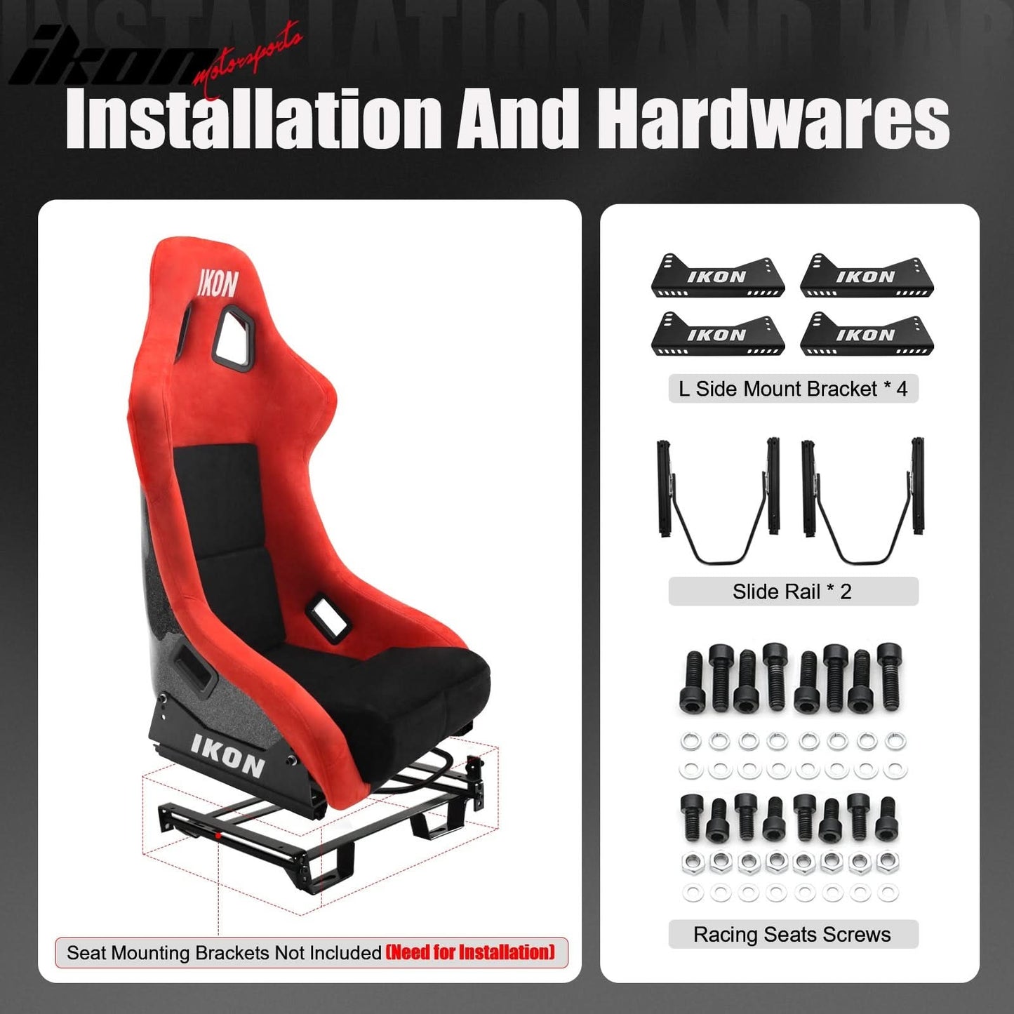 Universal Racing Bucket Seats Slider Suede Left+ Right Black Red