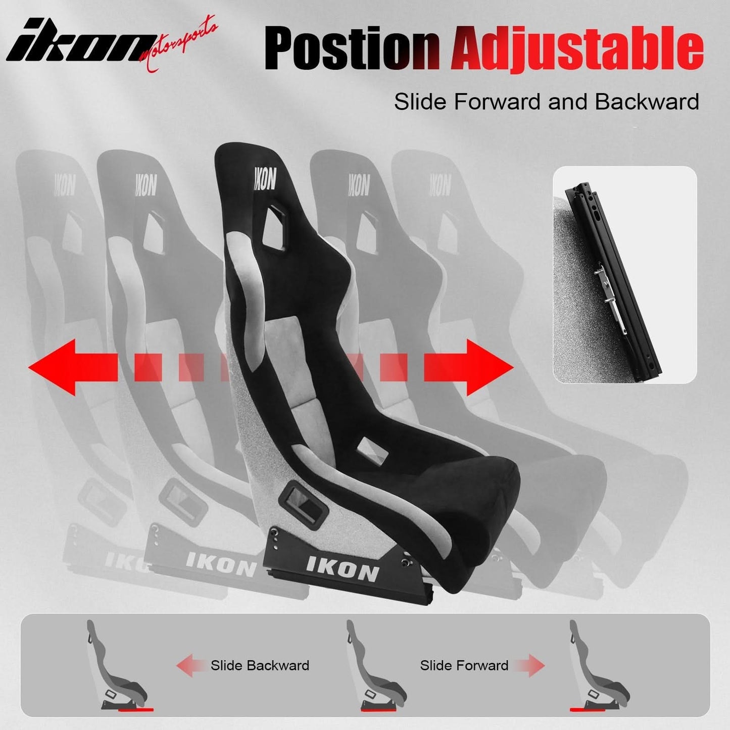 Universal Racing Bucket Seats W/ Slider 4 Point 3" Belt Harness Gray