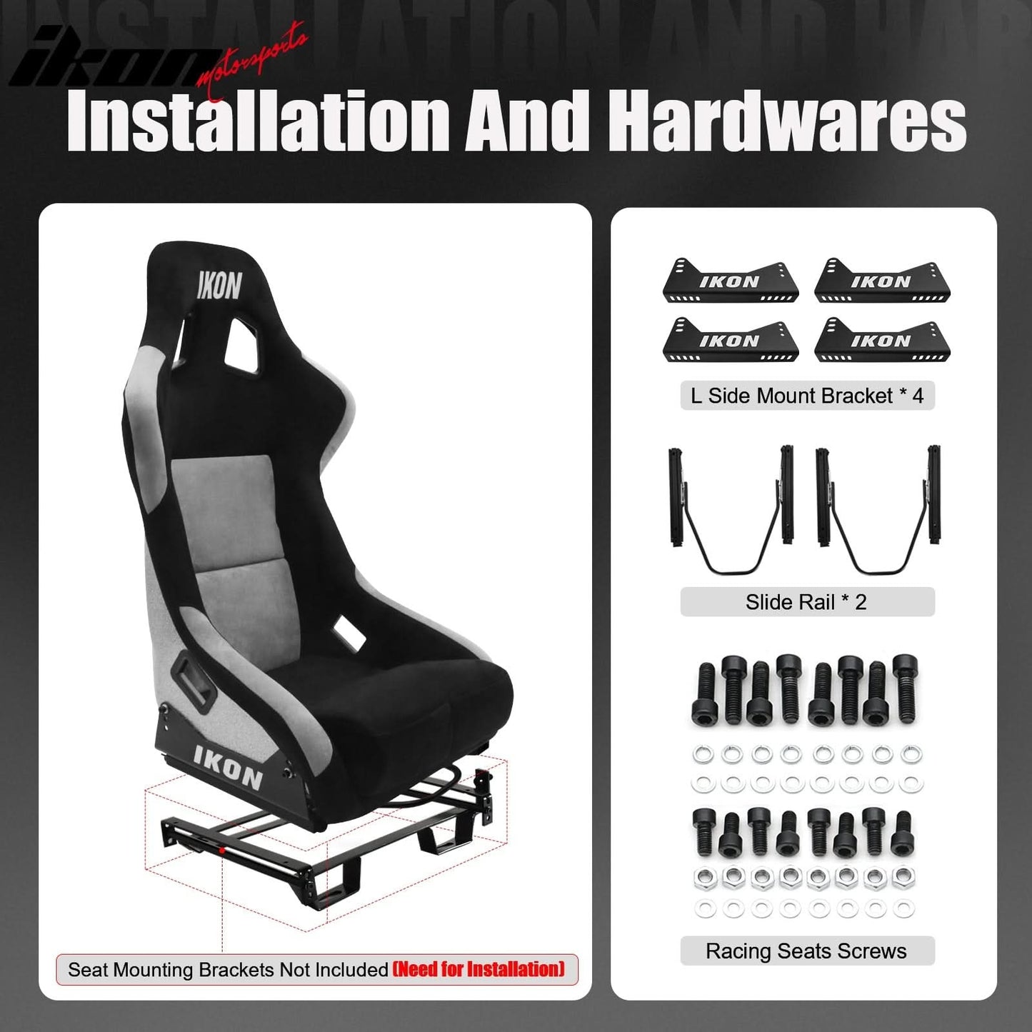 Universal Racing Bucket Seats W/ Slider 4 Point 3" Belt Harness Gray