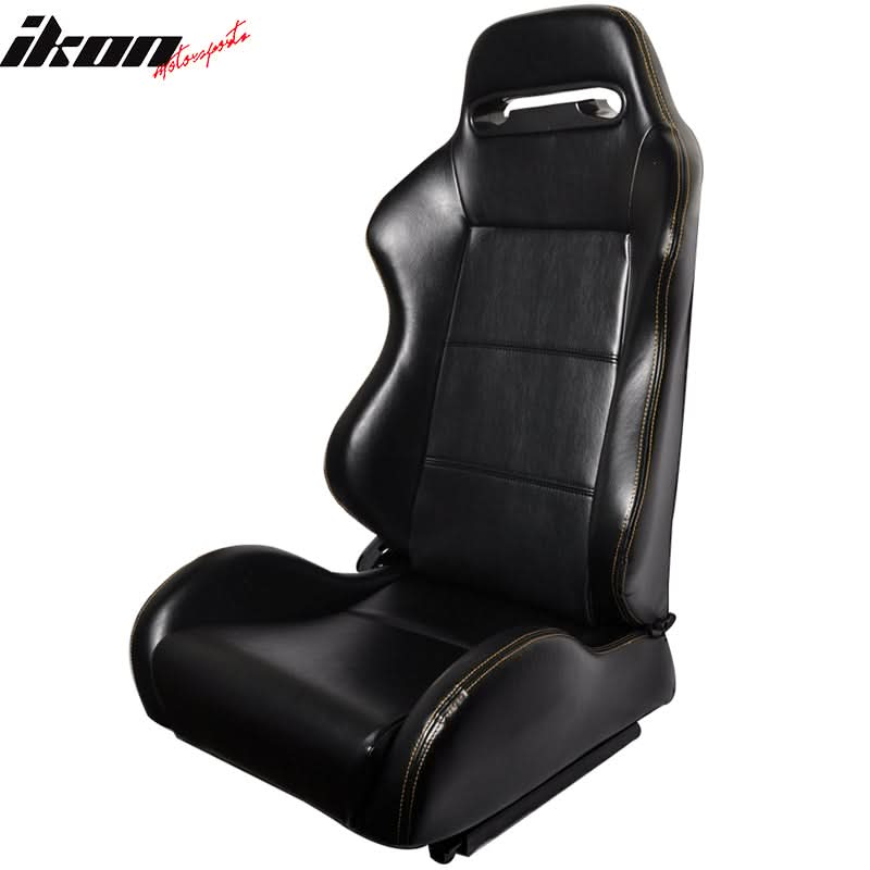 One Pair of Racing Seats JDM Black PVC Leather w/ Yellow Stitch