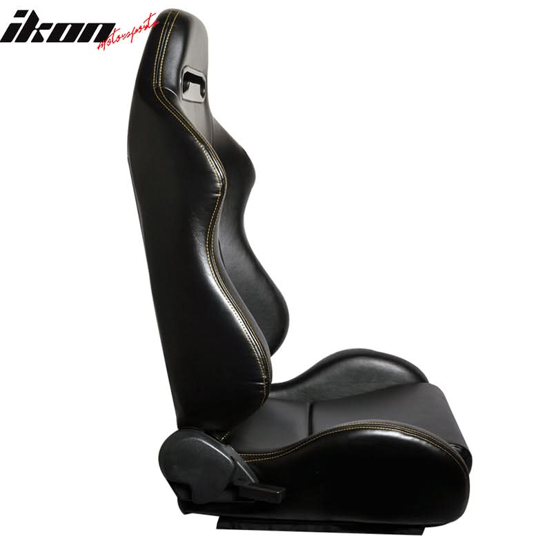 One Pair of Racing Seats JDM Black PVC Leather w/ Yellow Stitch