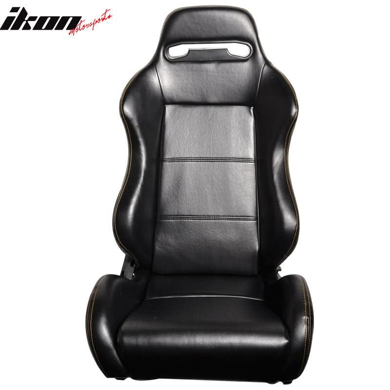 One Pair of Racing Seats JDM Black PVC Leather w/ Yellow Stitch