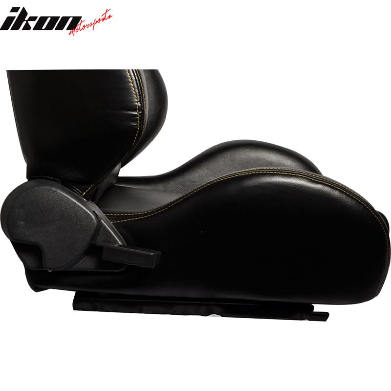 One Pair of Racing Seats JDM Black PVC Leather w/ Yellow Stitch