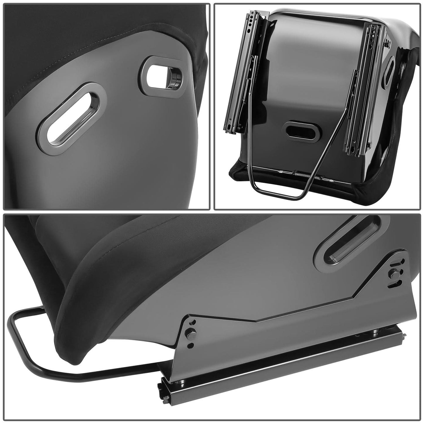 Universal Black Suede Racing Seat with Double Slider - FRP