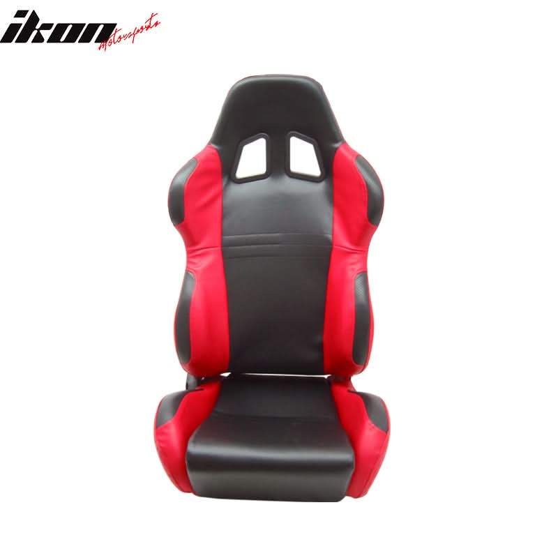 Universal Black Red PVC Leather Racing Bucket Seats Reclinable Slider