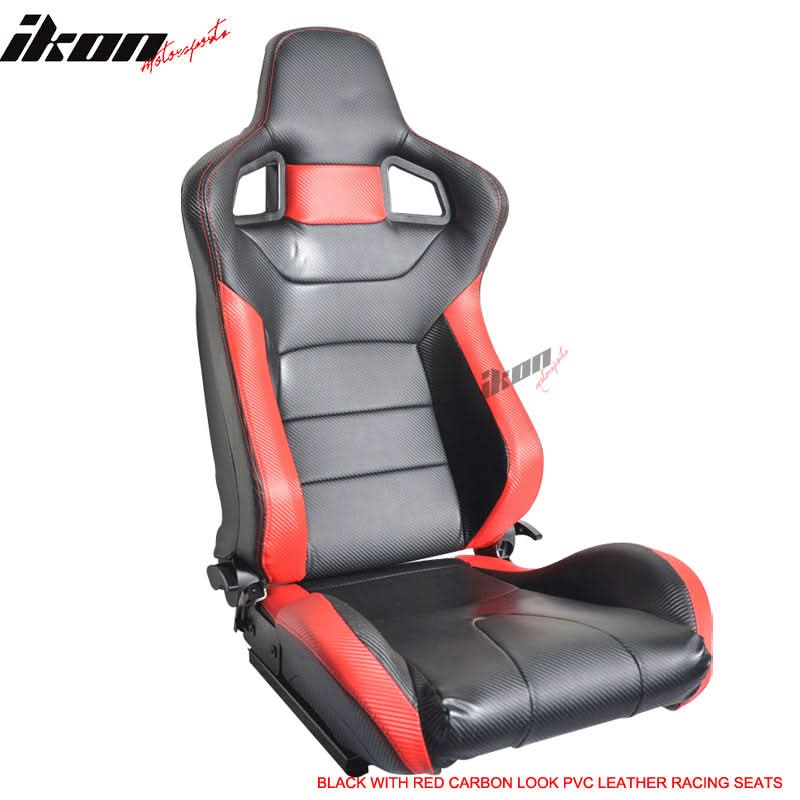 Universal JDM Sport Black Red Racing Seats Carbon Fiber Print