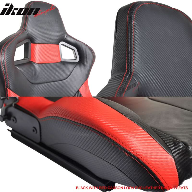 Universal JDM Sport Black Red Racing Seats Carbon Fiber Print