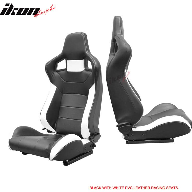 Universal Sport Black White Racing Seats PVC Leather