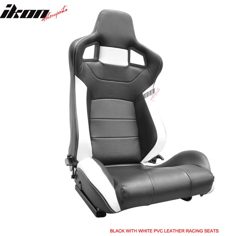 Universal Sport Black White Racing Seats PVC Leather